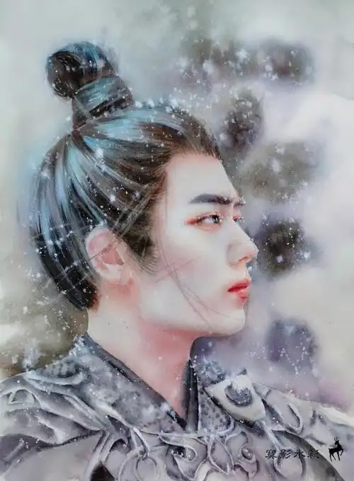 水彩手绘人物梦幻系,小清新系,古装男神系,肖战,王一博颜值太高,画的