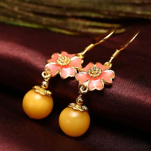 hwsa爱华尚 赵薇代言 波罗的海天然琥珀蜜蜡桃花耳环耳坠女款