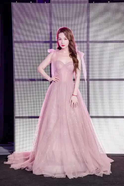 吴昕藕粉色星光纱裙写真图片29