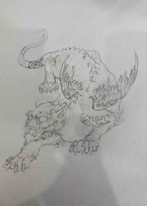 貔貅素描设计稿由龙作品