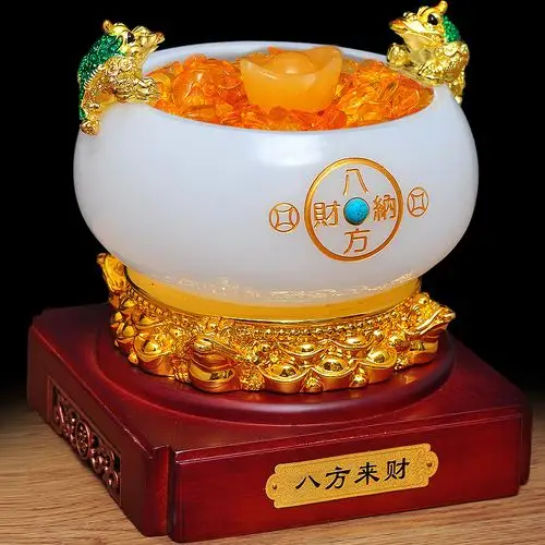 珐琅彩八八方来聚宝盆招财摆件风水家居客厅玄关摆件
