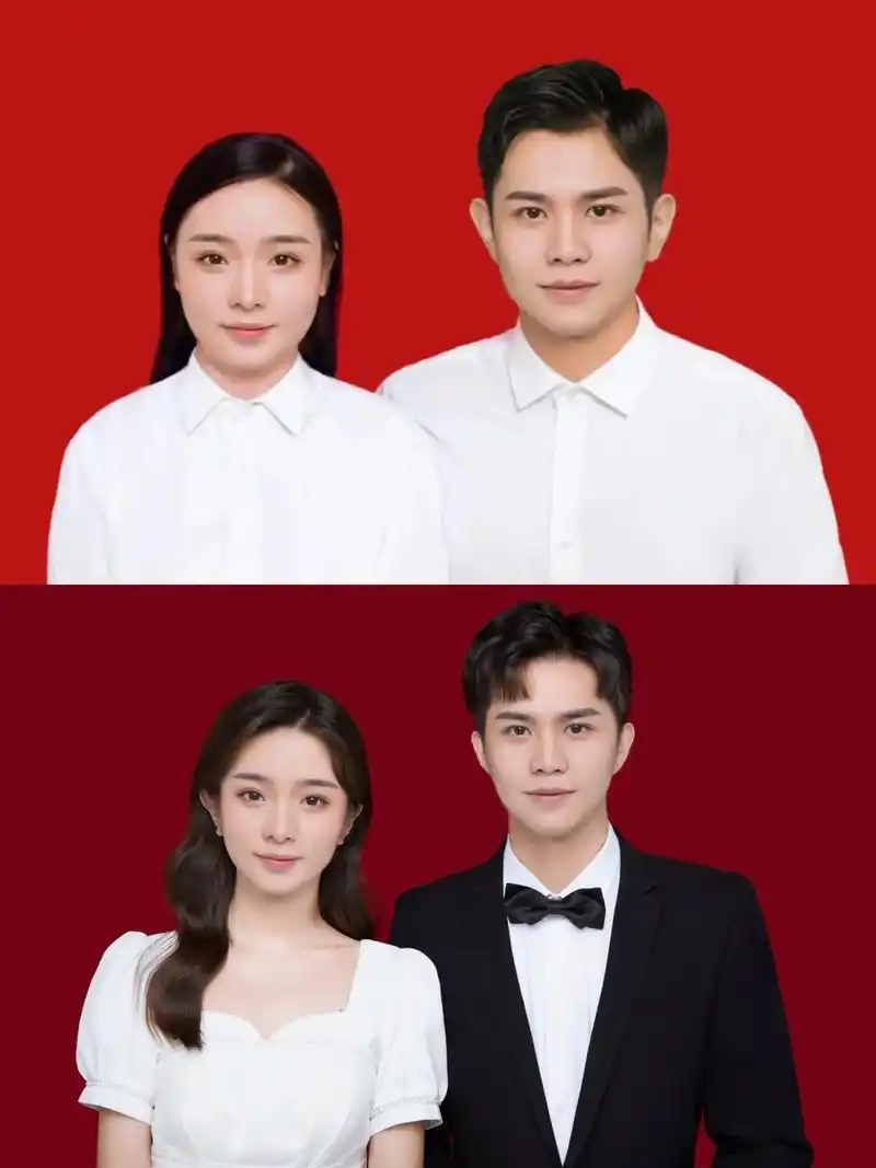 结婚登记照修图.9315送壁纸 #红底合照 #登记照 #ps修 - 抖音