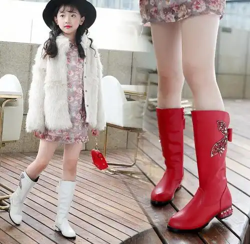 女童靴子真皮长靴_女童真皮长靴子秋冬儿童加绒马丁靴小女孩公主鞋