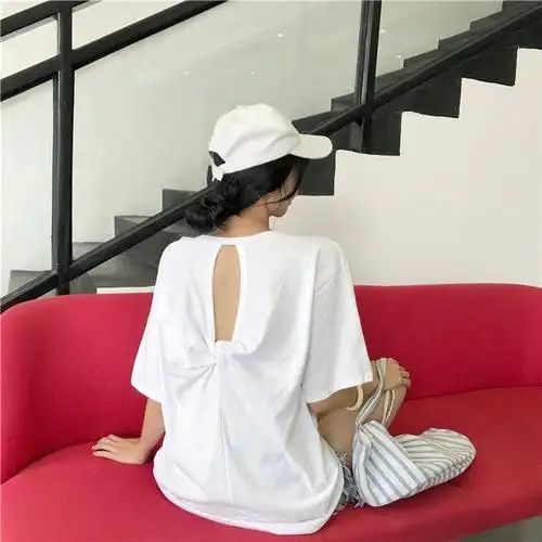 后背镂空个性潮流性感原宿短袖t恤女学生 - 17网