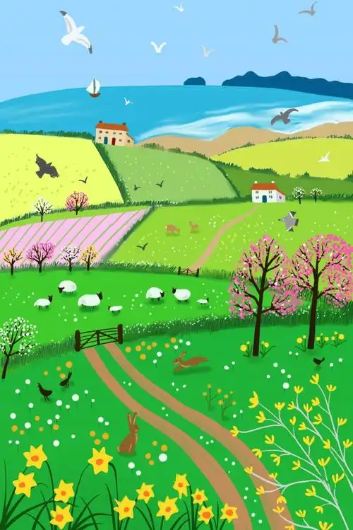 卡通 风景 春天的风景 果树