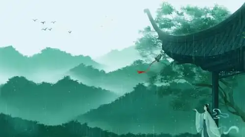 雨天古风风景插画 节气