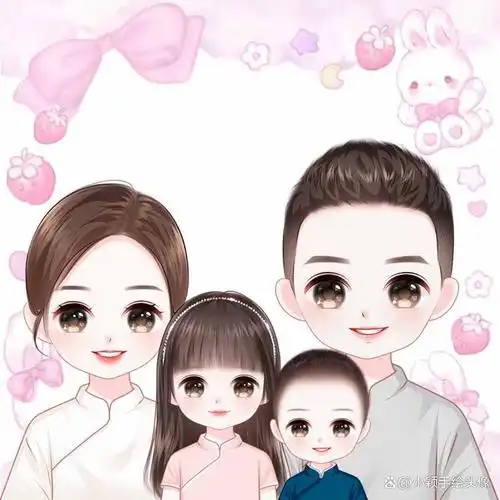全家福头像,精致一家三口,四口卡通头像,幸福温馨美好