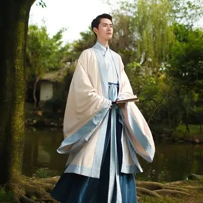 重回汉唐 青鸾原创传统日常汉服男装绣花上衣下裳大氅单品非 古装
