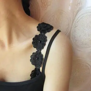 立体大蕾丝花边一字领蝴蝶花朵性感隐形内衣肩带bra文胸带胸罩带 大丽