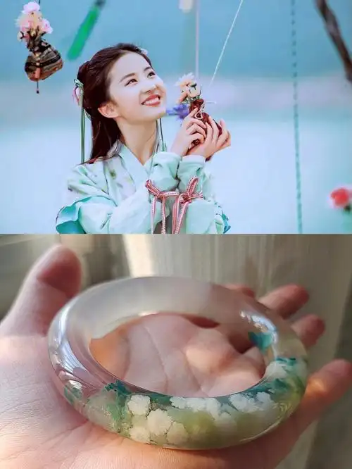 赵灵儿樱花玛瑙老料绿胖圆手镯