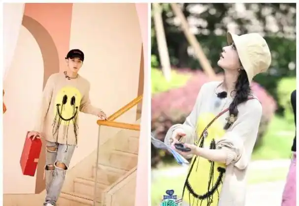 李宇春与黄子韬的时尚碰撞,同样的笑脸流苏毛衣,李宇春的贝雷帽增添