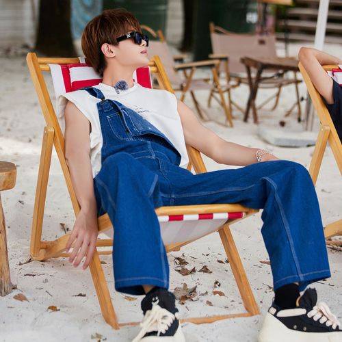 原版全力以赴行动派黄明昊同牛仔背带拼接长裤百搭休闲裤