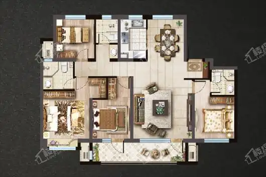 悦隽青云府160平四室户型 4室2厅3卫1厨