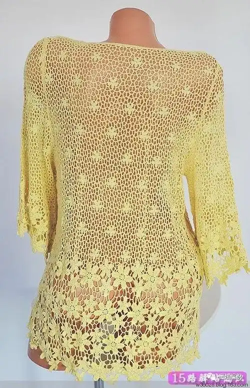 非常清爽的一款短袖钩衣花样图解各部分的花样钩法给出