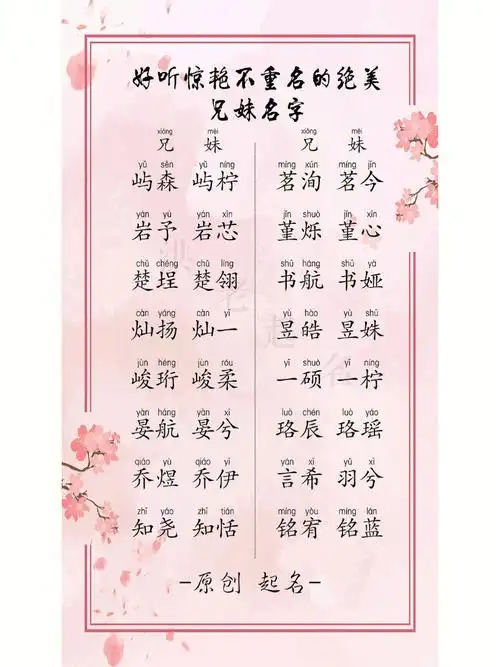 好听惊艳不重名的兄妹名男孩名女孩名