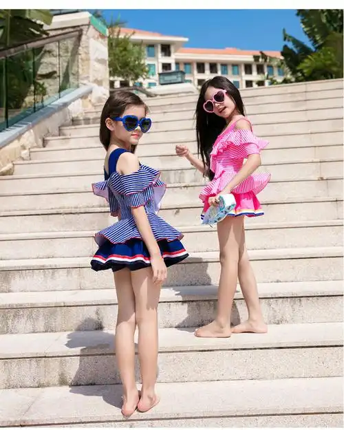 女童泳衣连体公主裙式可爱儿童游装学生中大童宝宝韩版平角游泳衣