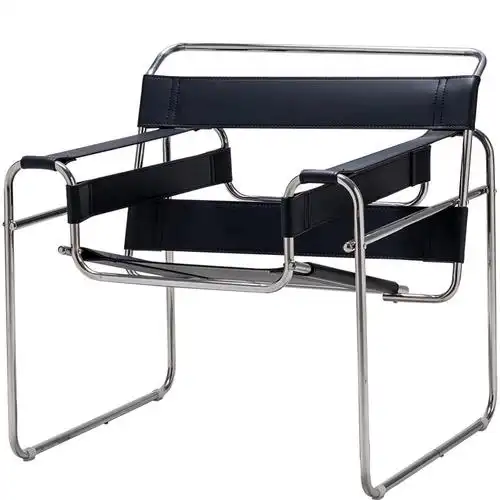 北欧设计师家具现代简约沙发椅不锈钢管马鞍皮休闲家用瓦西里躺椅