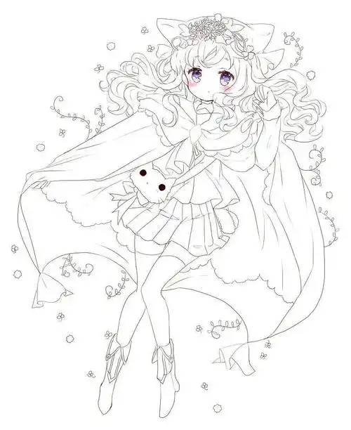 绘画素材分享线稿分享第2期新手练习动漫萝莉风少女线稿84p