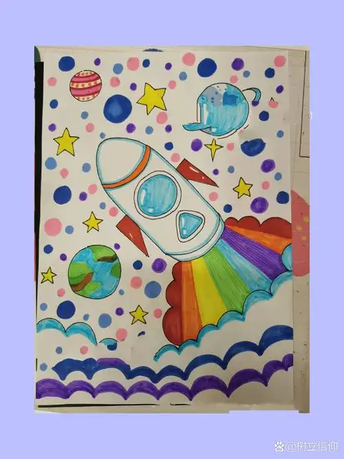 宇宙星球🪐火箭🚀飞船儿童创意画 桃艺美术招生中,时间自由,有网