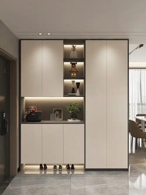 颜值超高的入户玄关鞋柜设计奶油治愈系