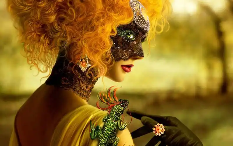 唯美复古风欧美面具美女红唇诱惑性感写真桌面壁纸(二)