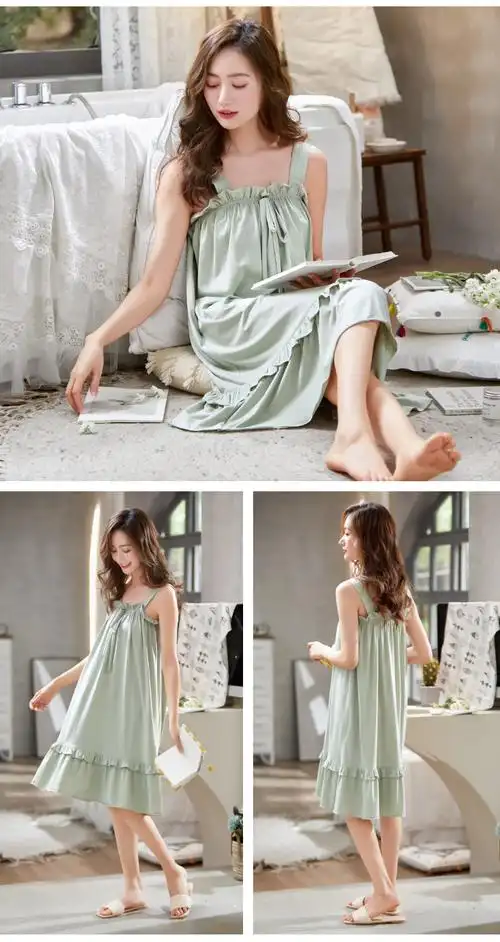 多俏美睡裙女士睡衣裙子夏季夏天无袖背心吊带莫代尔薄款春夏性感家居
