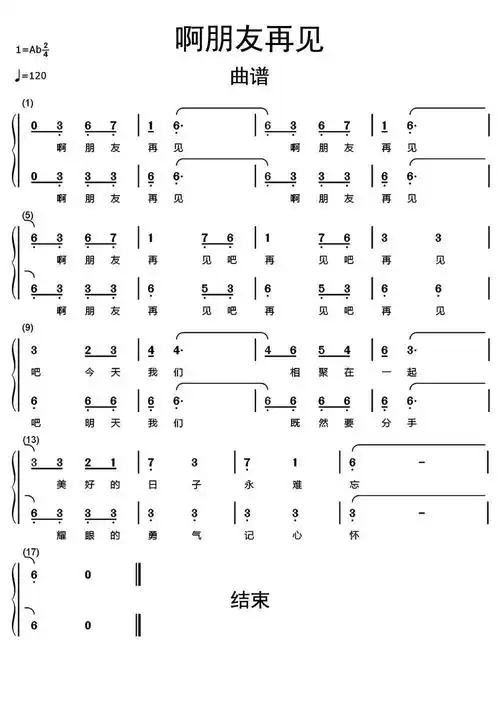 啊朋友再见曲谱乐谱调六线简谱-虫虫吉他谱免费下载