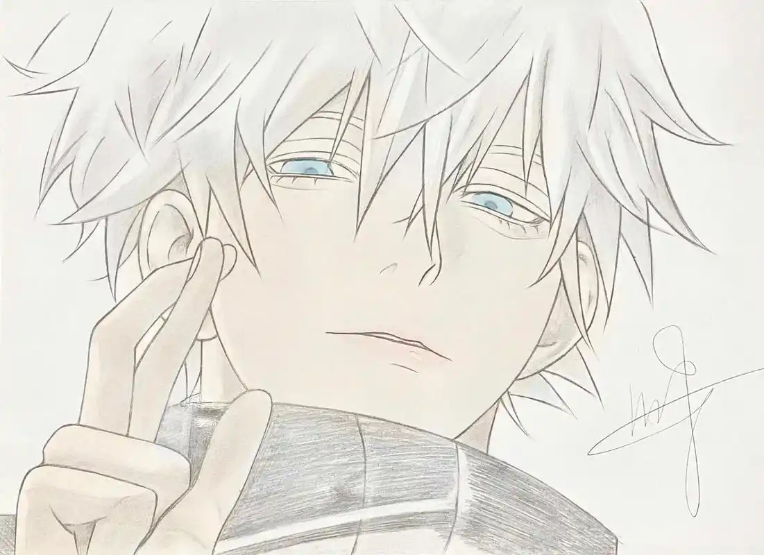 手绘咒术回战五条悟(含过程) 没有彩色的笔 用手机软件上色 研究了一