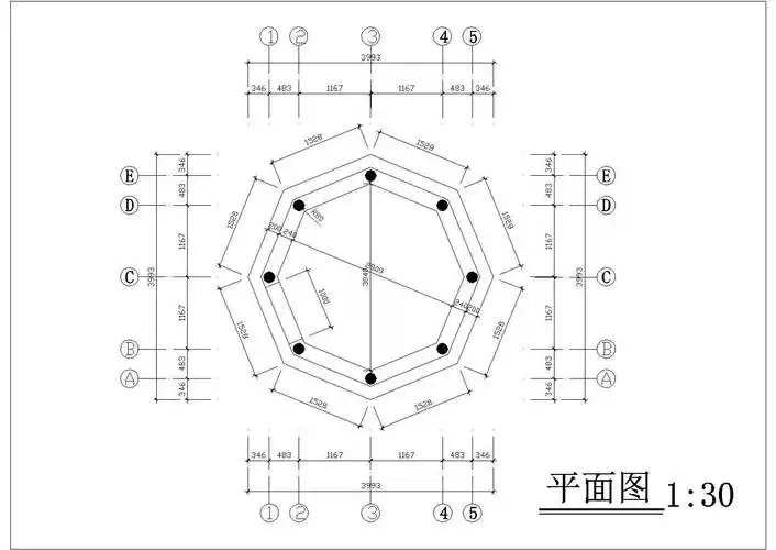 重檐八角亭及普通八角亭施工图