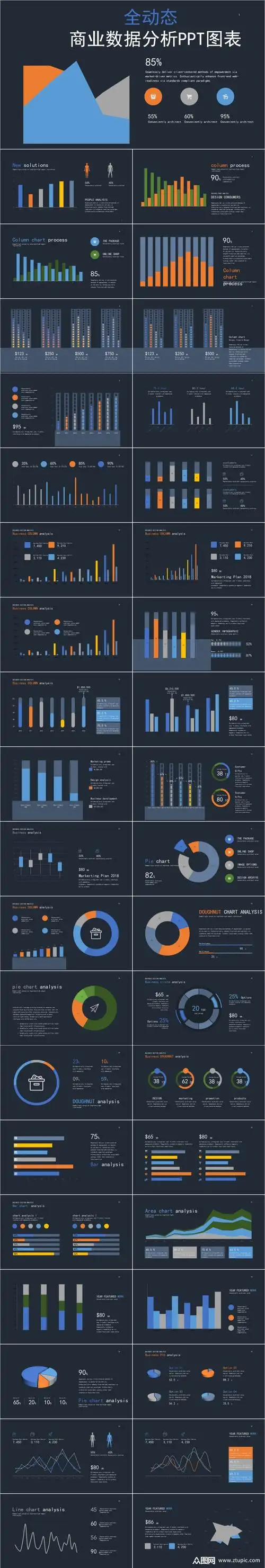 蓝色动态商业数据分析图表ppt模板