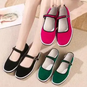 布鞋女款秋季手工老北京布鞋一字式扣带浅口透气中老年妈妈绣花鞋