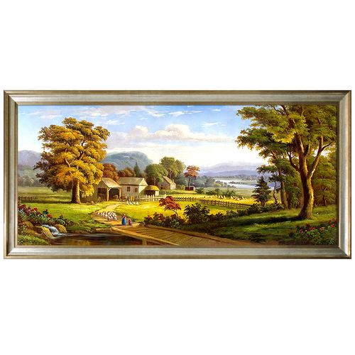 欧式客厅山水装饰画古典田园风景壁画美式轻奢油画