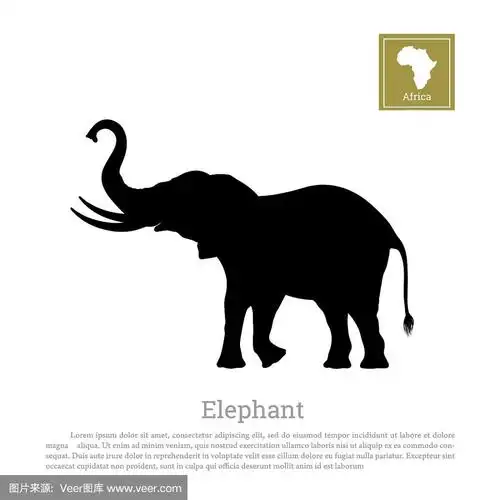 白色背景上大象的黑色剪影