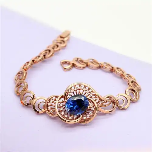 六鑫金店正品保真俄罗斯585紫金手链14k彩金豪华版宝石款手环女款