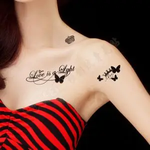 纹身贴防水女持久仿真个性黑白英文字母皇冠韩国蝴蝶胸前网红贴纸