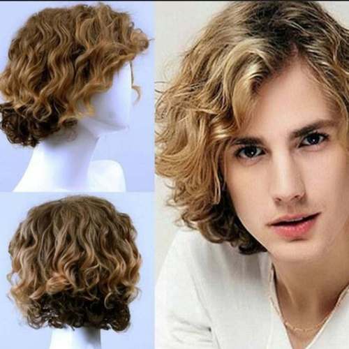 跨境新品欧美假发男士渐变色偏分刘海小卷短发假发套