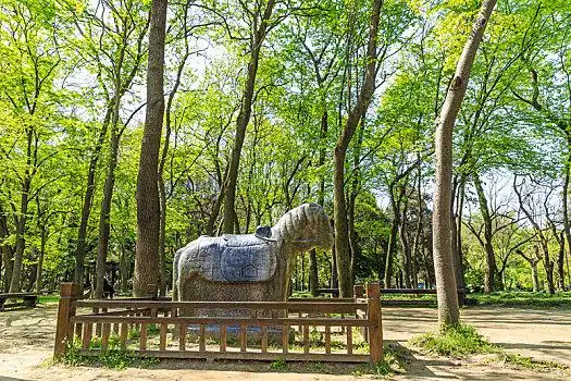 中国江苏省扬州瘦西湖风景区树林石雕马