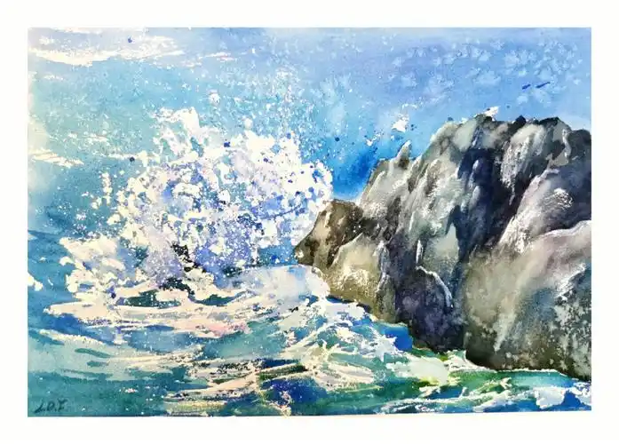 绘画  #水彩  #海浪  #海浪水彩  #水彩画