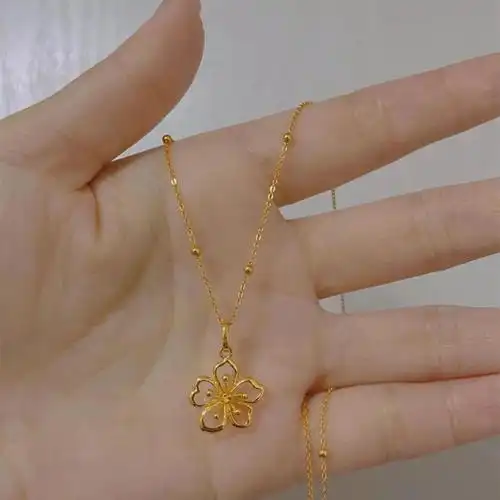 黄金樱花吊坠999足金桃花项链24k纯金细款锁骨链子正品项坠送女友