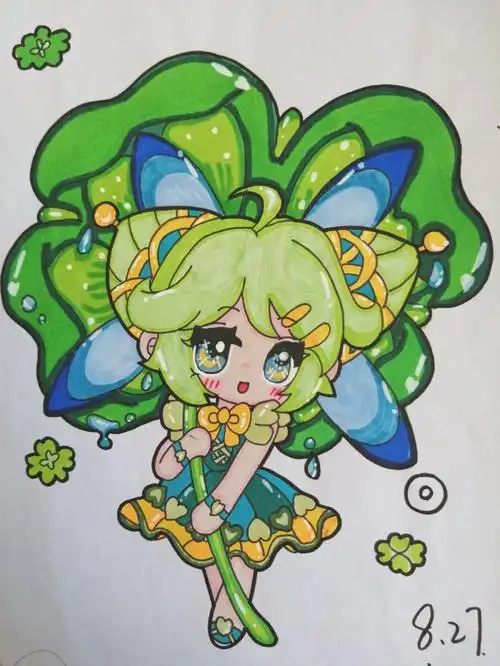 简笔画小女孩四叶草小女孩