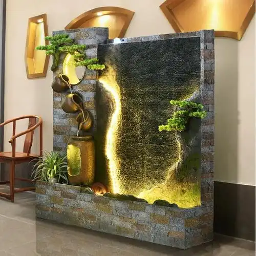 定制入户水幕墙流水屏风摆件新中式风水轮流水生财景墙办公室水系