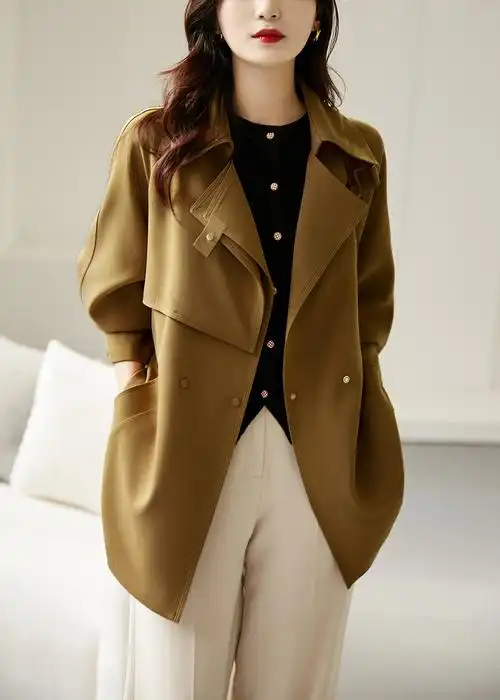 优雅从容姿态潇洒帅气高显真皮拼接风衣外套风衣