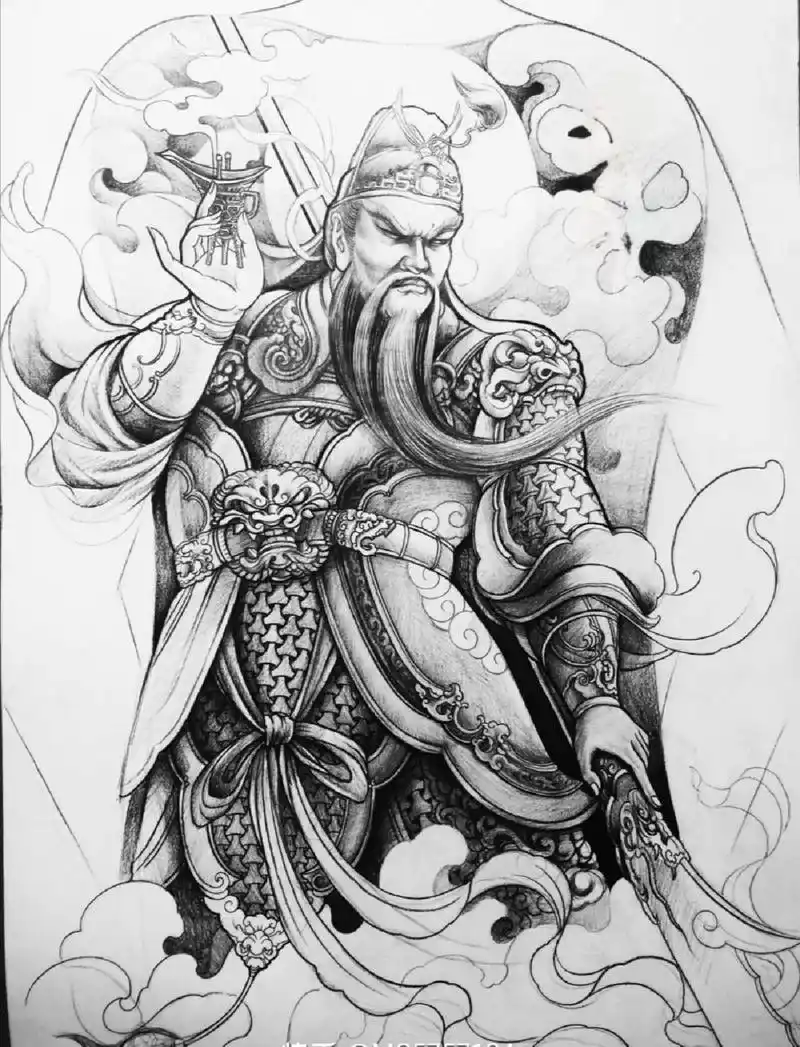 关羽纹身手稿.关公刺青图案.满背纹身素材 来一组关羽纹身图案.