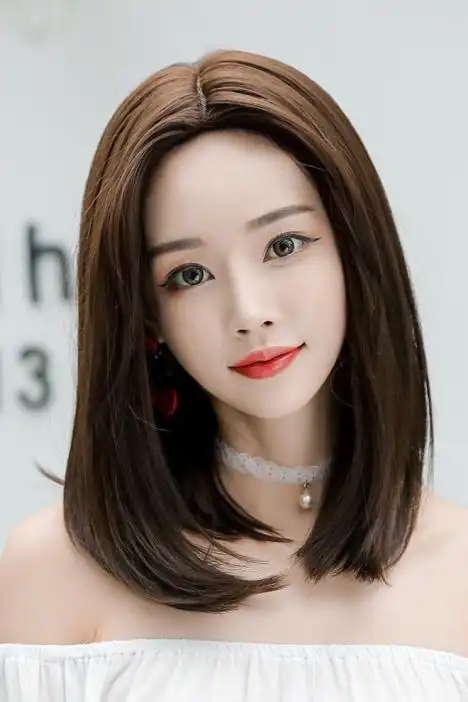 假发女网红齐肩短发中分中长发圆脸长直发长发修脸直发自然假发套
