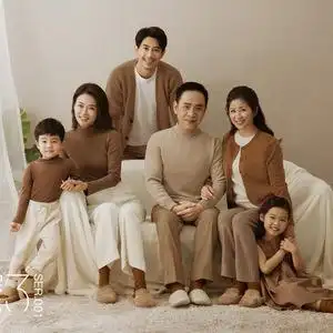 北欧风简约纯色六口全家福四口亲子影楼拍照服装纪实风针织款套装
