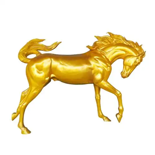 户外大马雕塑玻璃钢仿真金色奔跑跑马模型广场摆件