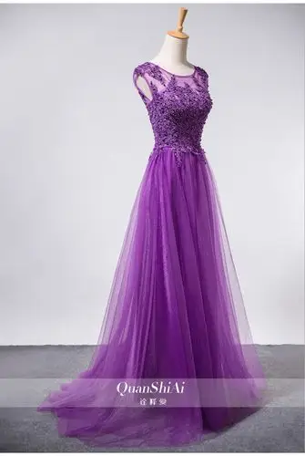 2016新款时尚长款修身显瘦紫色年会宴会晚礼服韩版伴娘服女夏季