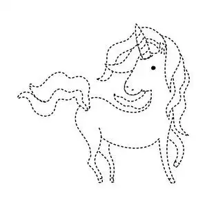 手绘卡通虚线虚线形状,甜独角兽,美丽的头发设计矢量插图照片