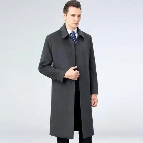 2022长款羊毛大衣男士秋冬装中老年加大码休闲毛呢外套羊绒风衣