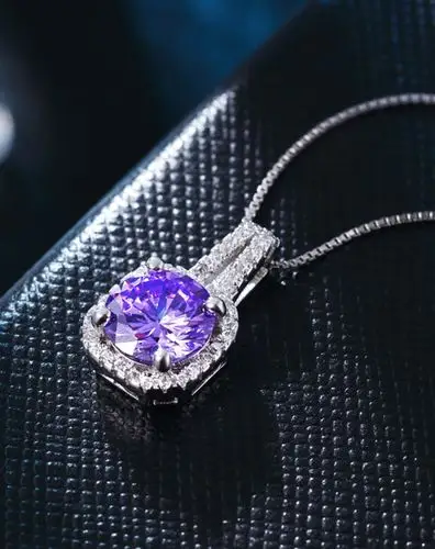 winy 925银紫色锆石项链紫色星光